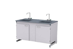 Стол-мойка двойная СМЛ-03.1, глубина 750, раковина полимерный композит, Durcon с бортиком Стол-мойка двойная СМЛ-03.1, глубина 750, раковина полимерный композит, Durcon с бортиком