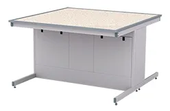 Стол лабораторный островной СЛ-14.3, для работы сидя, длина 1800мм, искусственный кварцевый камень